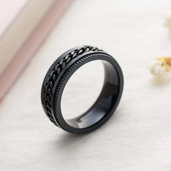 Men Ring Simple High Polished Fashion Jewelry Rotating Chain Inlaid Finger Ring for Party Image 11