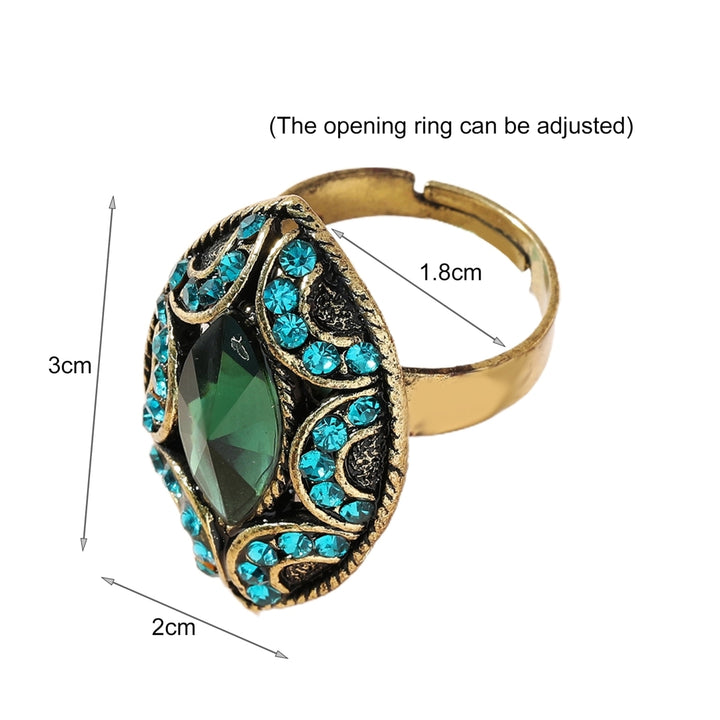 Opening Adjustable Women Ring Alloy Oval Rhinestone Exaggerated Ring Jewelry Accessory Image 4