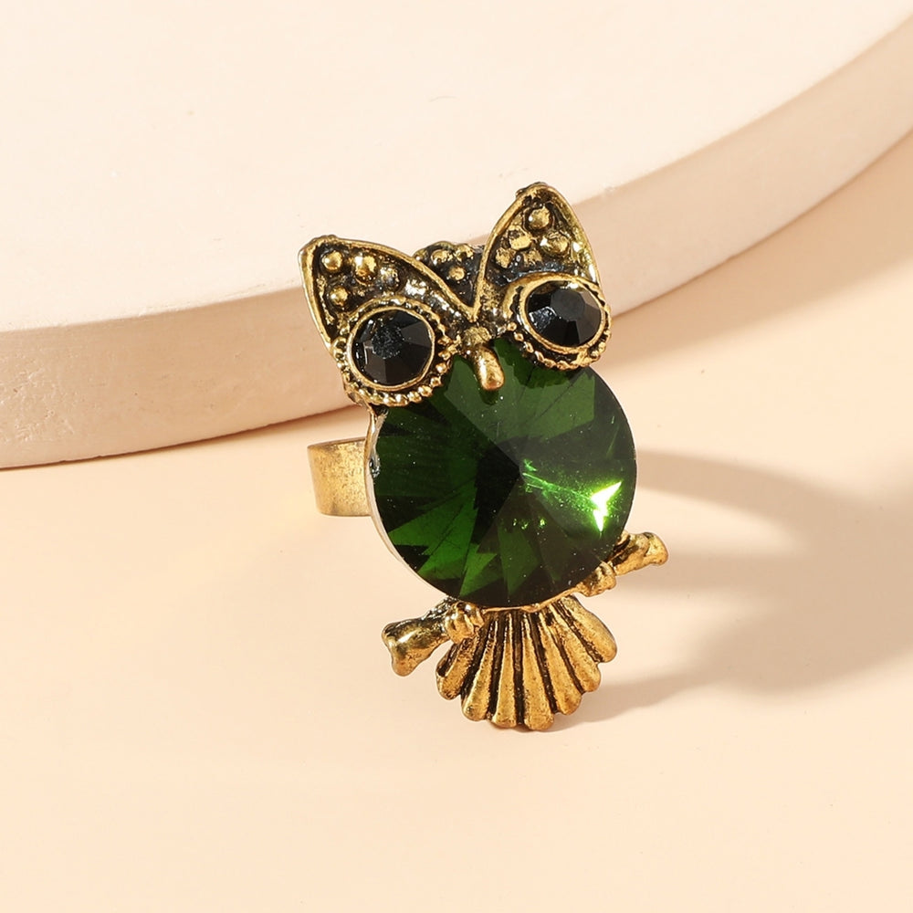 Decorative Adorable Women Ring Gift Cute Green Owl Rhinestone Ring Jewelry Accessaries Image 2