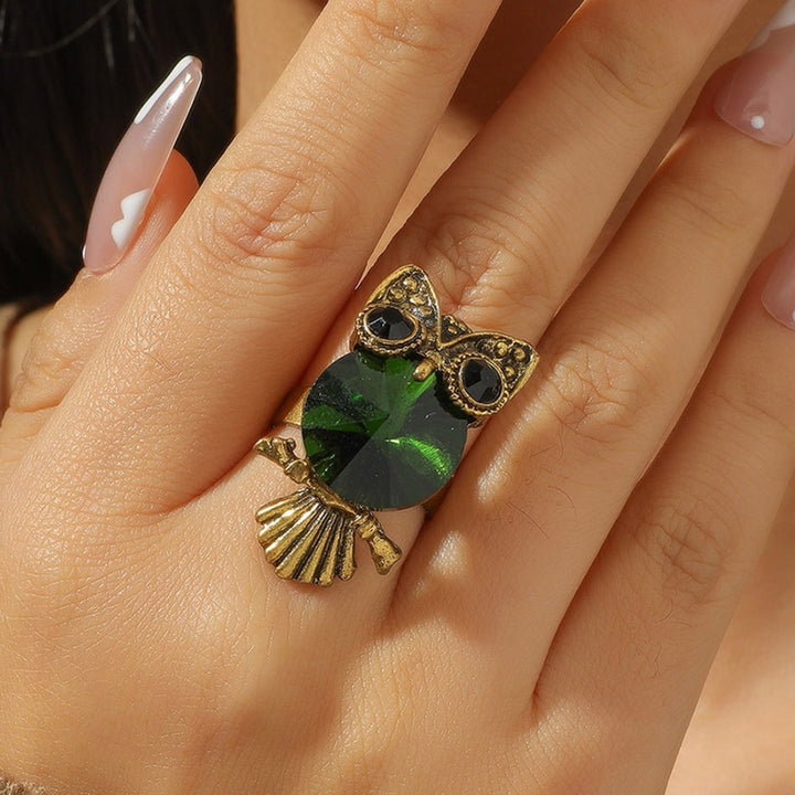 Decorative Adorable Women Ring Gift Cute Green Owl Rhinestone Ring Jewelry Accessaries Image 3