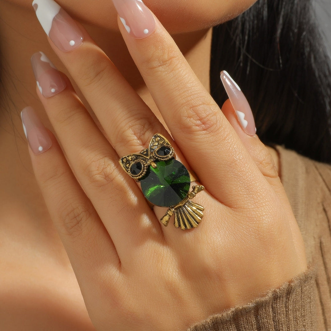 Decorative Adorable Women Ring Gift Cute Green Owl Rhinestone Ring Jewelry Accessaries Image 4