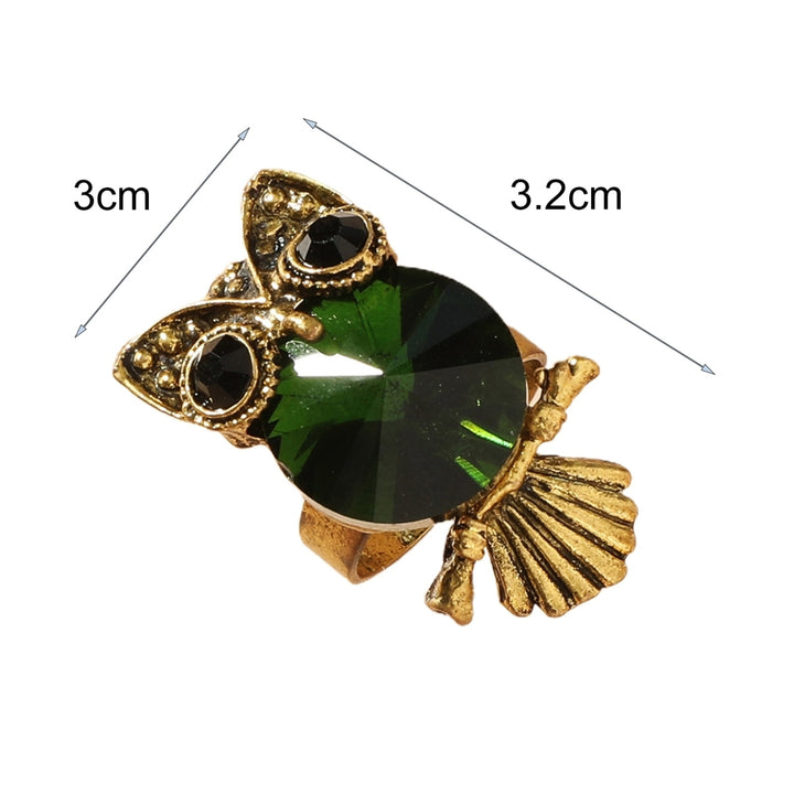 Decorative Adorable Women Ring Gift Cute Green Owl Rhinestone Ring Jewelry Accessaries Image 4