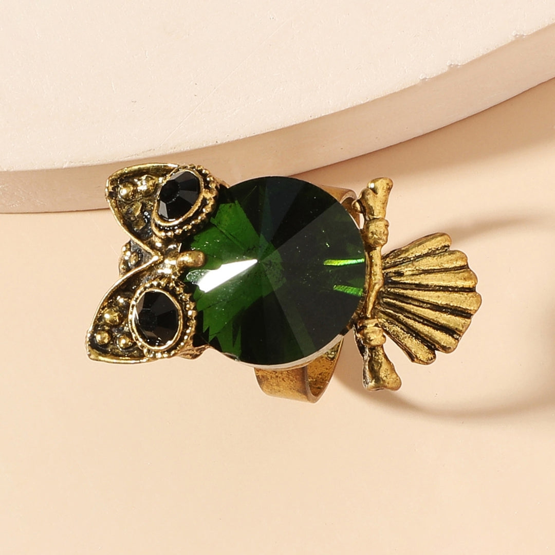 Decorative Adorable Women Ring Gift Cute Green Owl Rhinestone Ring Jewelry Accessaries Image 6