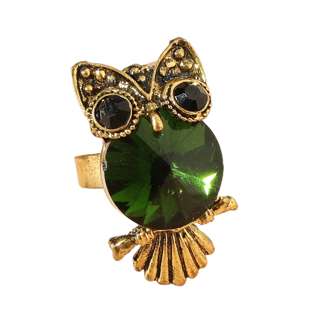 Decorative Adorable Women Ring Gift Cute Green Owl Rhinestone Ring Jewelry Accessaries Image 8