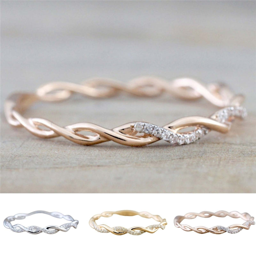 Women Ring Twisted Shape Rhinestones Jewelry Exquisite Bright Luster Ring for Wedding Image 1