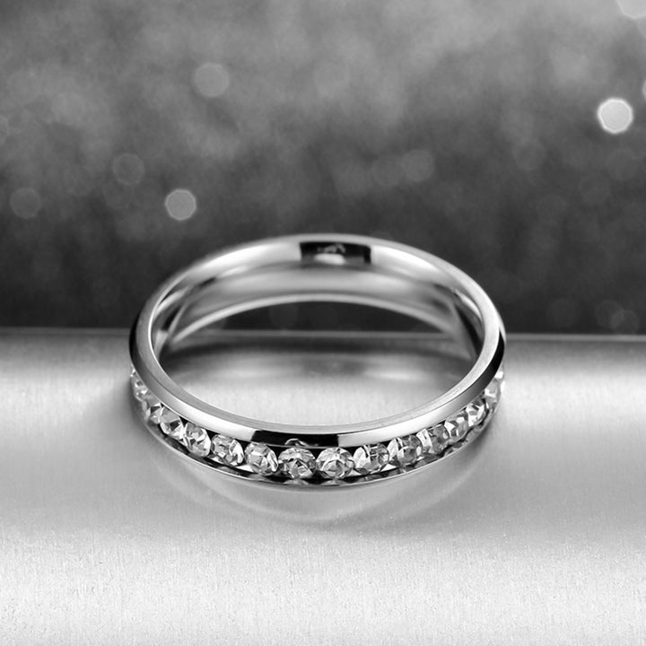 Exquisite Smooth Surface Wedding Band Titanium Steel Simple Rhinestone Women Ring Charm Jewelry Image 9