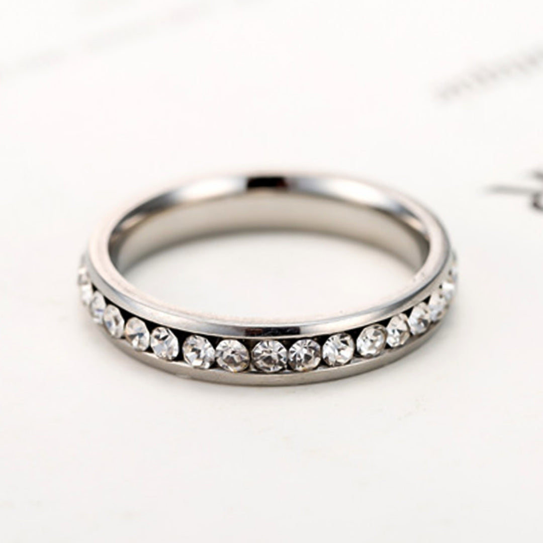 Exquisite Smooth Surface Wedding Band Titanium Steel Simple Rhinestone Women Ring Charm Jewelry Image 12