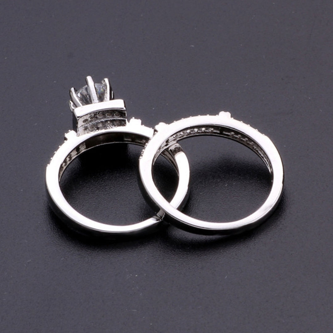1 Pair Couple Rings Geometric Rhinestones Jewelry Exquisite Bright Luster Rings for Wedding Image 4