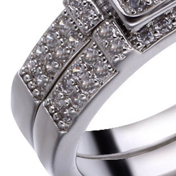 1 Pair Couple Rings Geometric Rhinestones Jewelry Exquisite Bright Luster Rings for Wedding Image 10