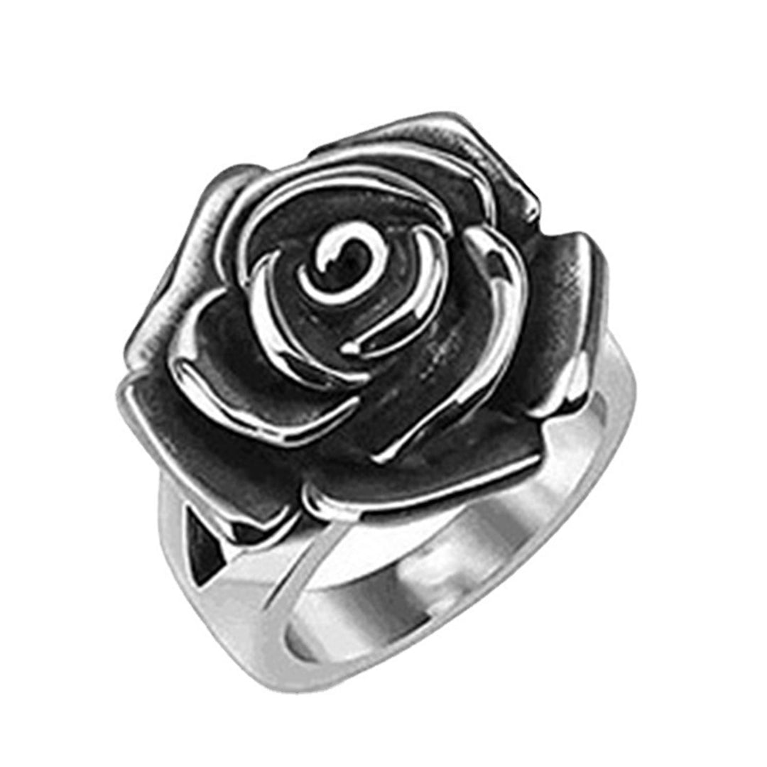 Wide Silver Color Engagement Ring Alloy Blooming Rose Women Cocktail Ring Jewelry Accessaries Image 1