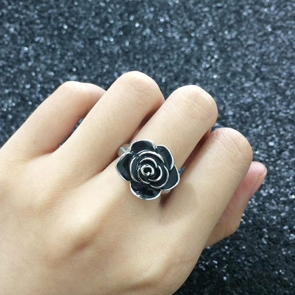 Wide Silver Color Engagement Ring Alloy Blooming Rose Women Cocktail Ring Jewelry Accessaries Image 2