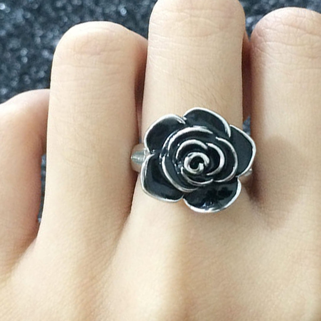 Wide Silver Color Engagement Ring Alloy Blooming Rose Women Cocktail Ring Jewelry Accessaries Image 4