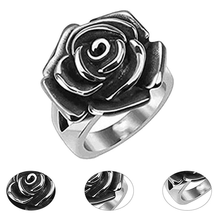 Wide Silver Color Engagement Ring Alloy Blooming Rose Women Cocktail Ring Jewelry Accessaries Image 7