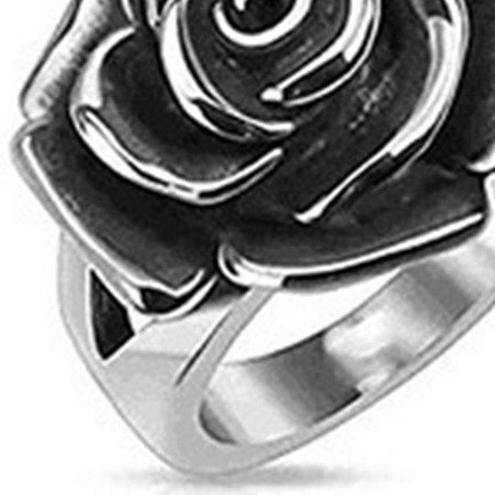 Wide Silver Color Engagement Ring Alloy Blooming Rose Women Cocktail Ring Jewelry Accessaries Image 8