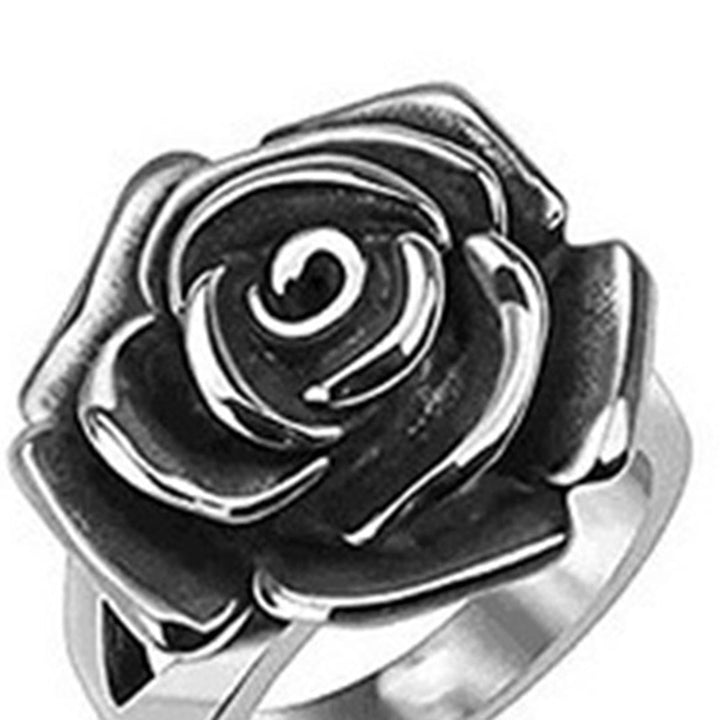 Wide Silver Color Engagement Ring Alloy Blooming Rose Women Cocktail Ring Jewelry Accessaries Image 9