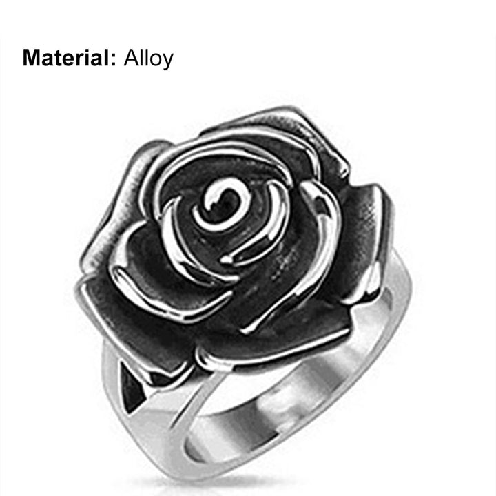 Wide Silver Color Engagement Ring Alloy Blooming Rose Women Cocktail Ring Jewelry Accessaries Image 10