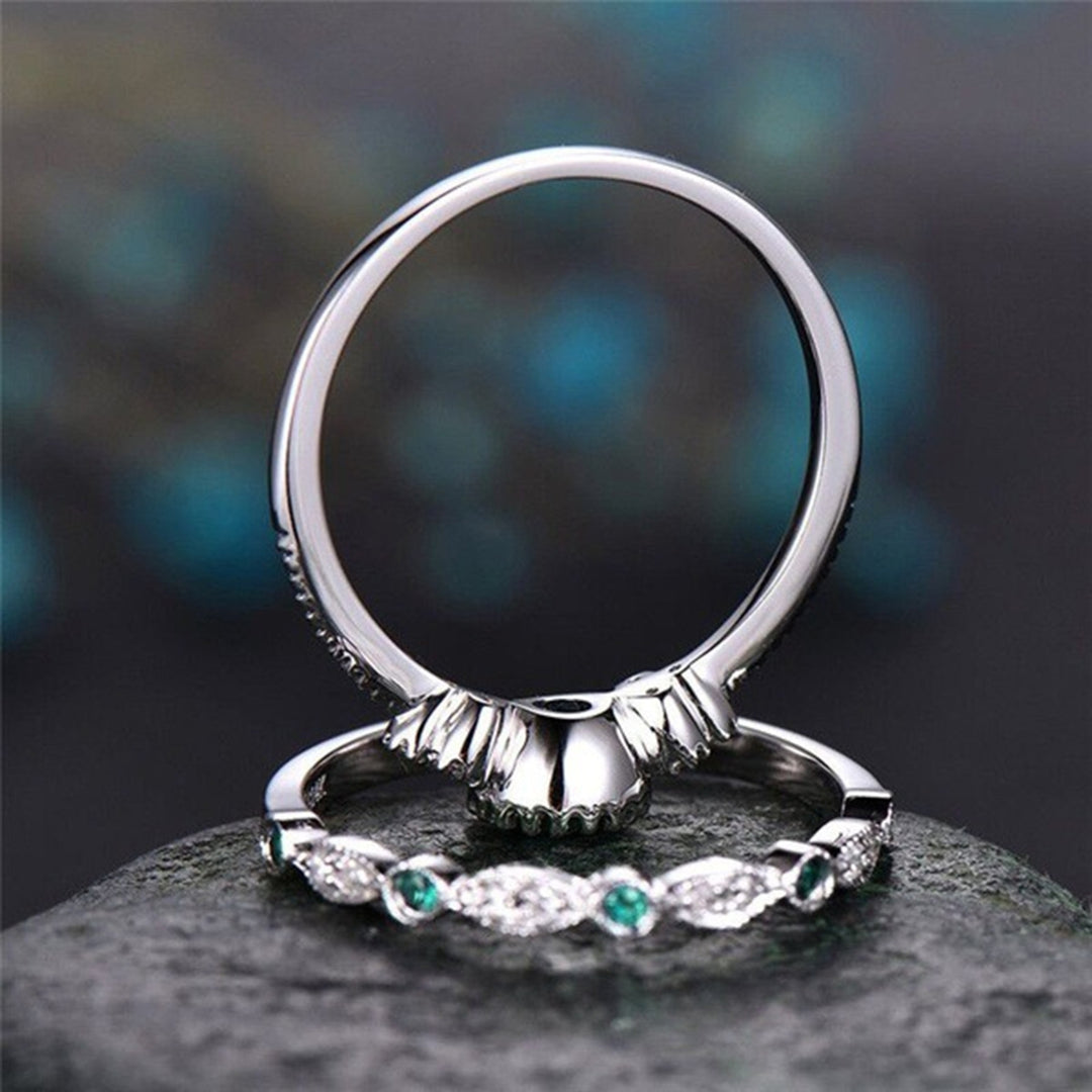 2Pcs Engagement Rings Geometric Green Cubic Zirconia Ladies Sparkling Exquisite Finger Rings Jewelry Accessories Image 1