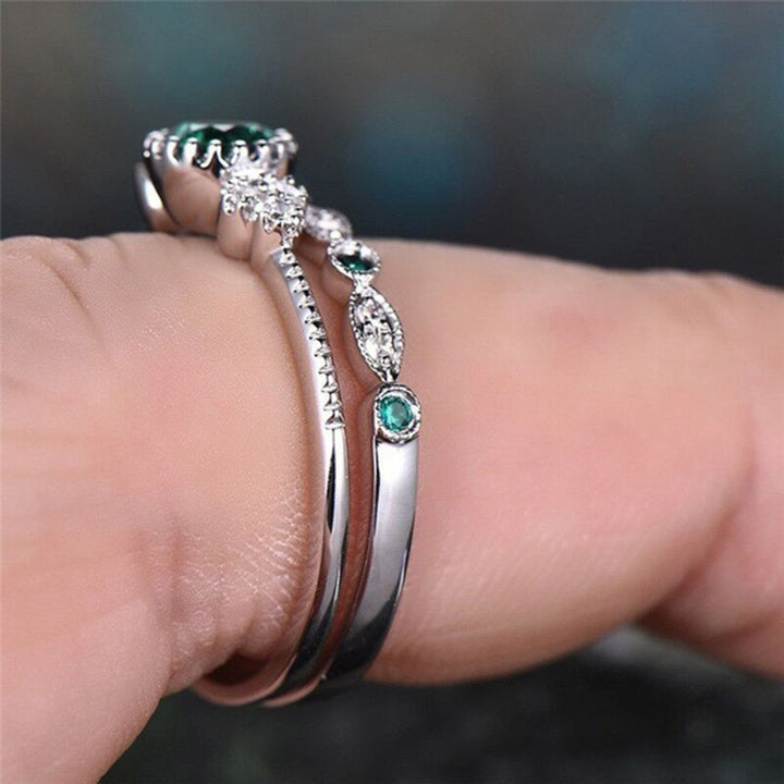 2Pcs Engagement Rings Geometric Green Cubic Zirconia Ladies Sparkling Exquisite Finger Rings Jewelry Accessories Image 4