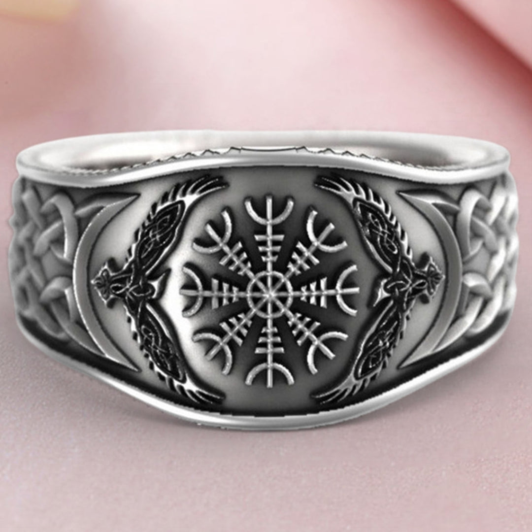 Wide Silver Color Men Ring Alloy Eagle Compass Carved Finger Ring Jewelry Accessaries Image 1