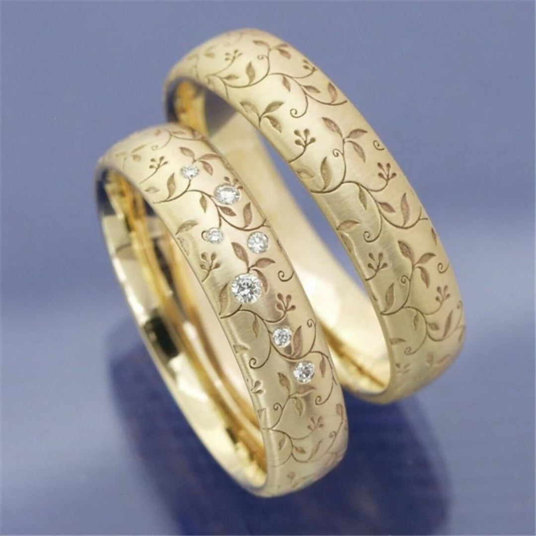 Finger Ring Flower Carved Elegant Exquisite Workmanship Couple Engraved Band Ring for Gift Image 1