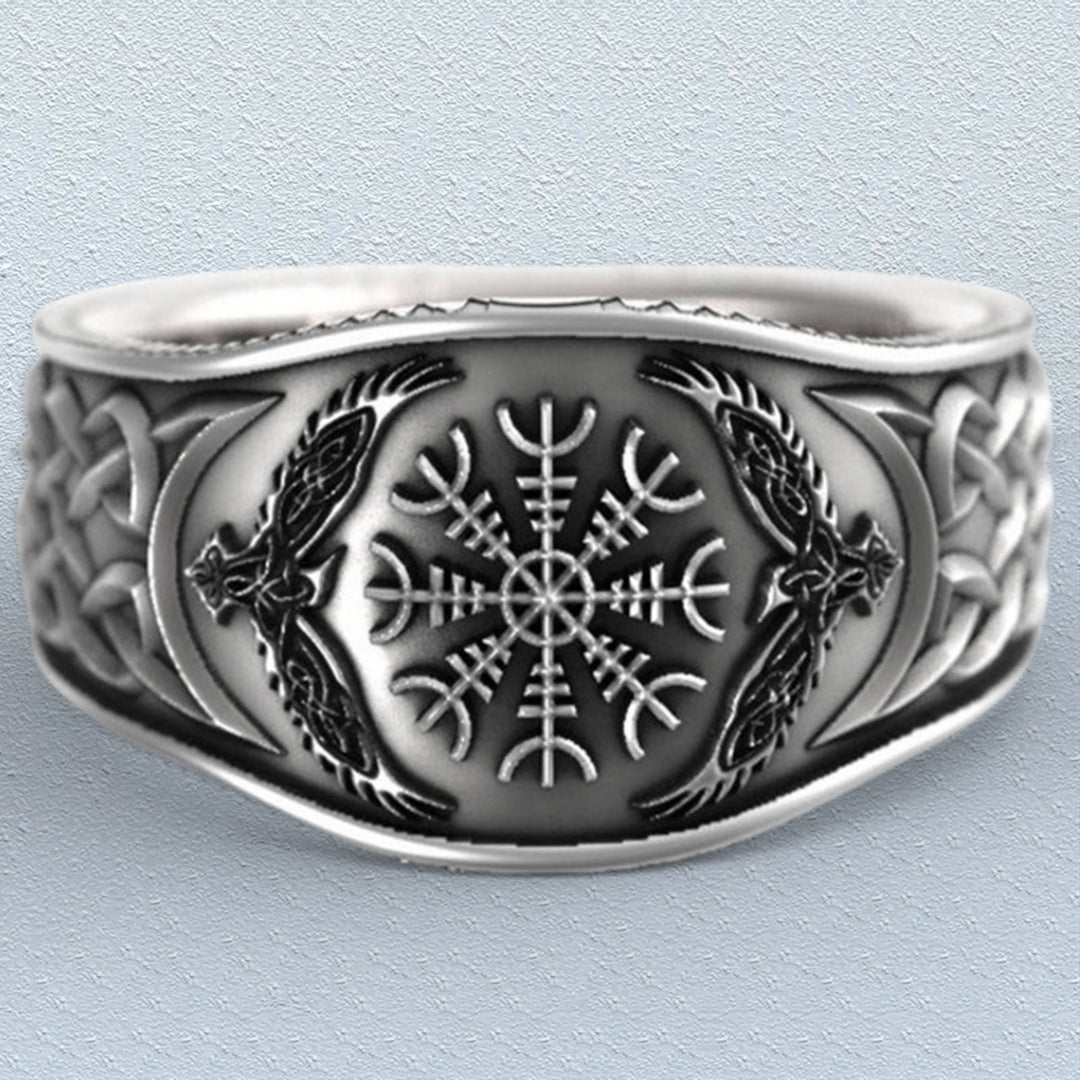 Wide Silver Color Men Ring Alloy Eagle Compass Carved Finger Ring Jewelry Accessaries Image 4