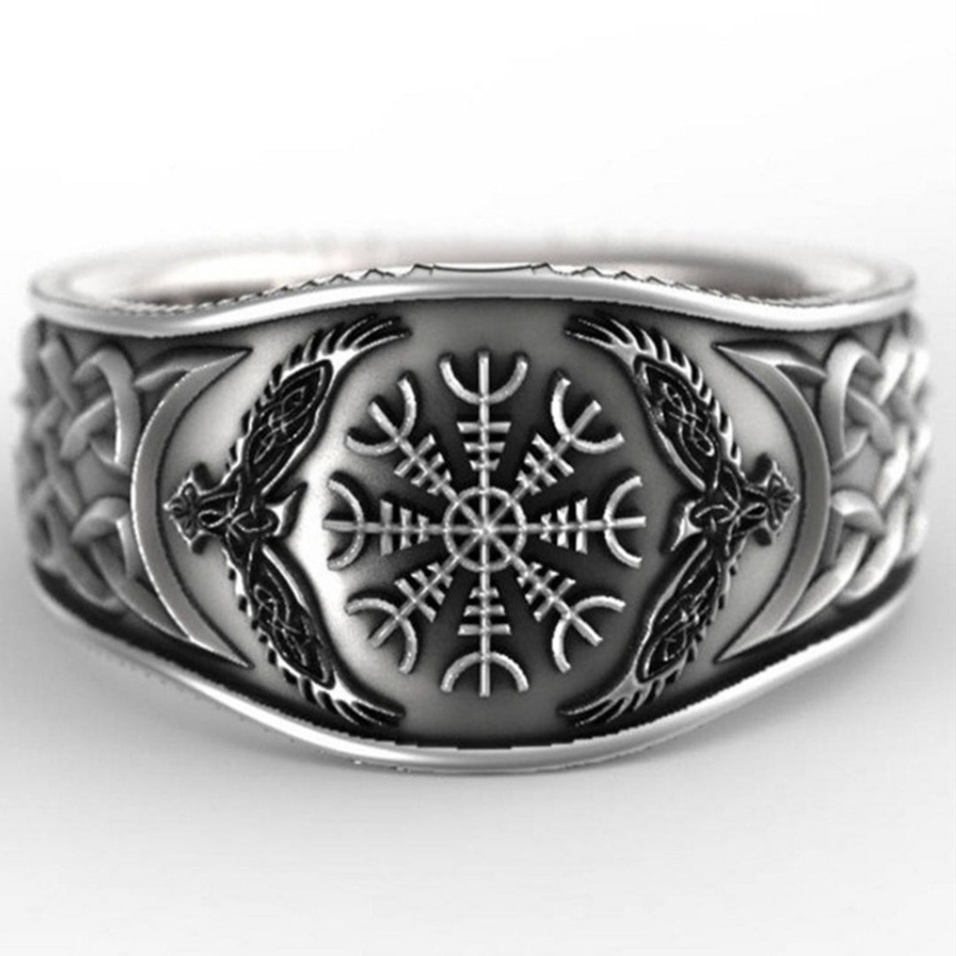 Wide Silver Color Men Ring Alloy Eagle Compass Carved Finger Ring Jewelry Accessaries Image 6