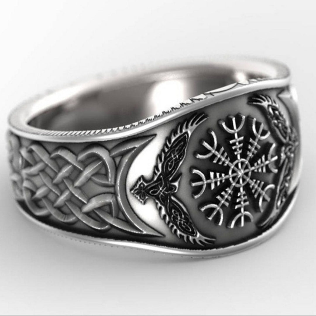 Wide Silver Color Men Ring Alloy Eagle Compass Carved Finger Ring Jewelry Accessaries Image 7