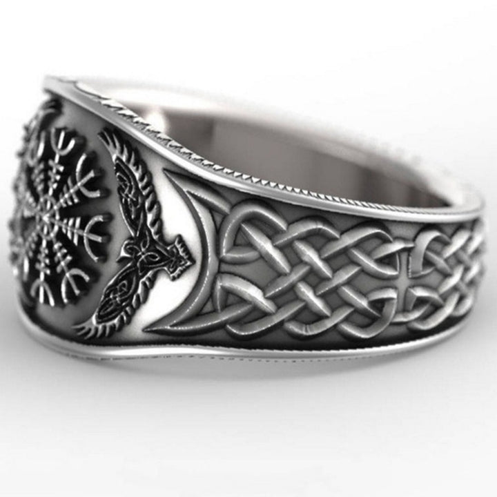 Wide Silver Color Men Ring Alloy Eagle Compass Carved Finger Ring Jewelry Accessaries Image 8