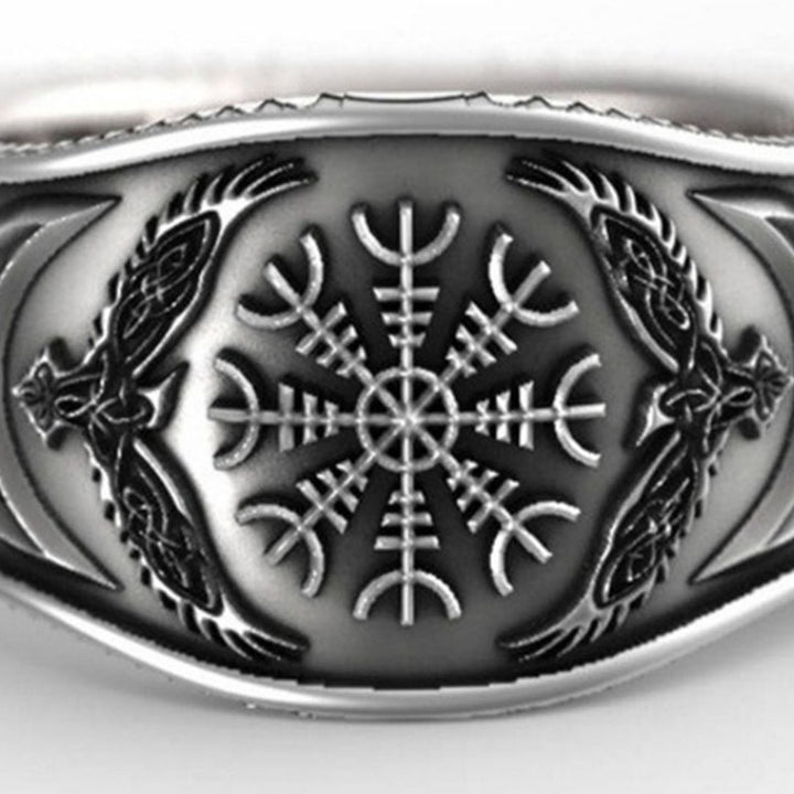 Wide Silver Color Men Ring Alloy Eagle Compass Carved Finger Ring Jewelry Accessaries Image 9