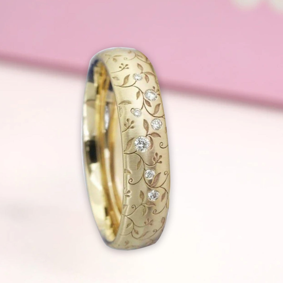 Finger Ring Flower Carved Elegant Exquisite Workmanship Couple Engraved Band Ring for Gift Image 7