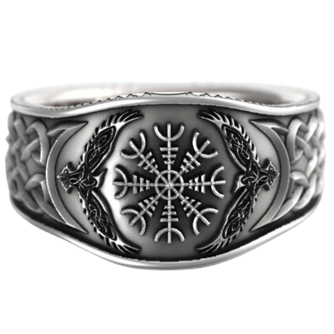 Wide Silver Color Men Ring Alloy Eagle Compass Carved Finger Ring Jewelry Accessaries Image 10