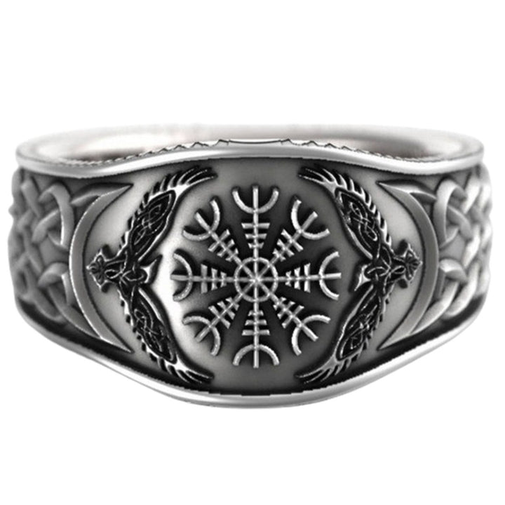 Wide Silver Color Men Ring Alloy Eagle Compass Carved Finger Ring Jewelry Accessaries Image 1