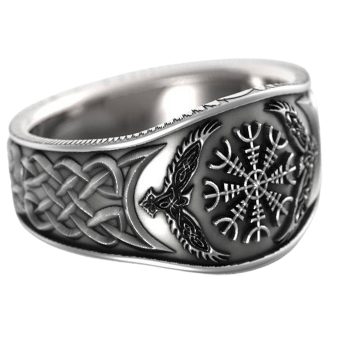 Wide Silver Color Men Ring Alloy Eagle Compass Carved Finger Ring Jewelry Accessaries Image 11