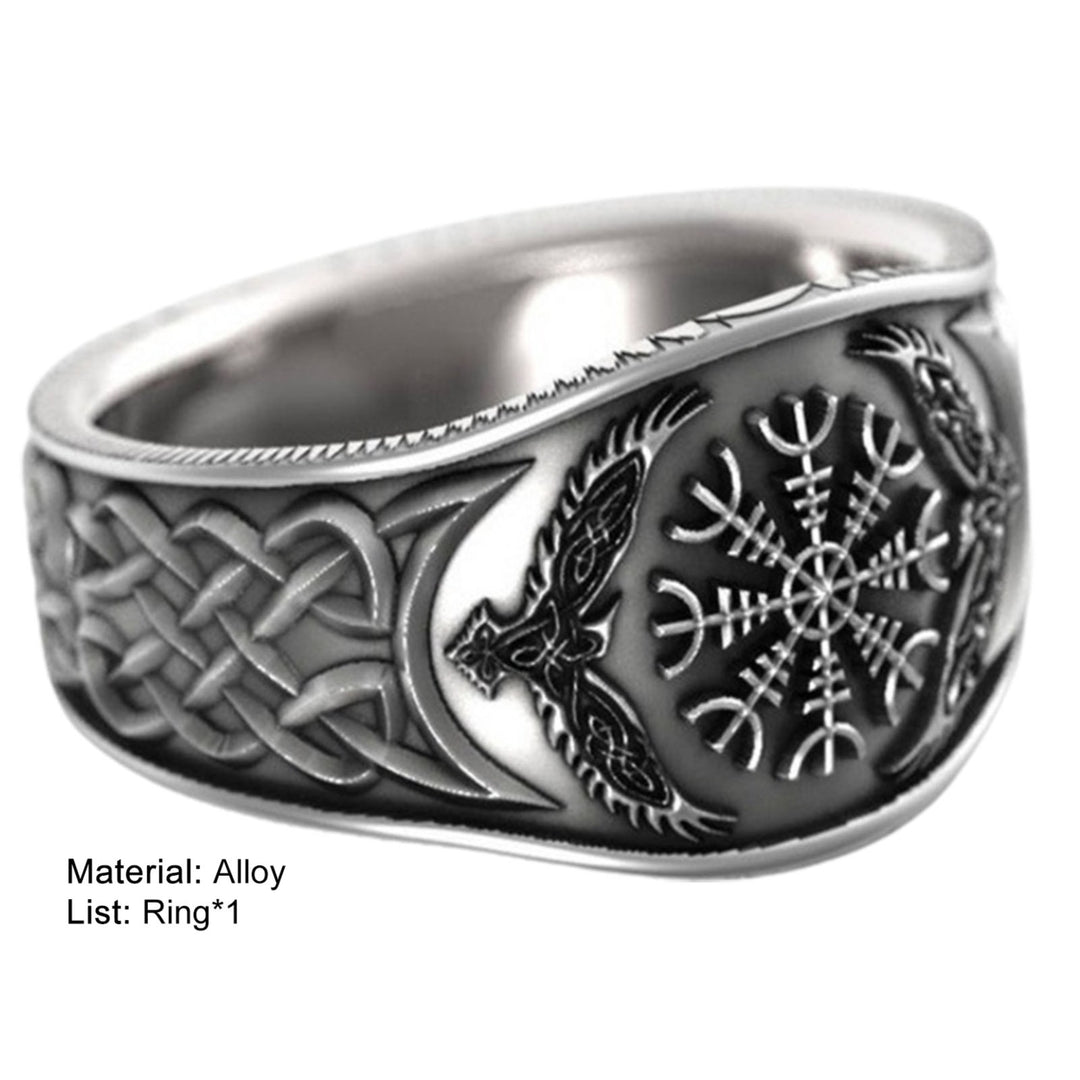 Wide Silver Color Men Ring Alloy Eagle Compass Carved Finger Ring Jewelry Accessaries Image 12