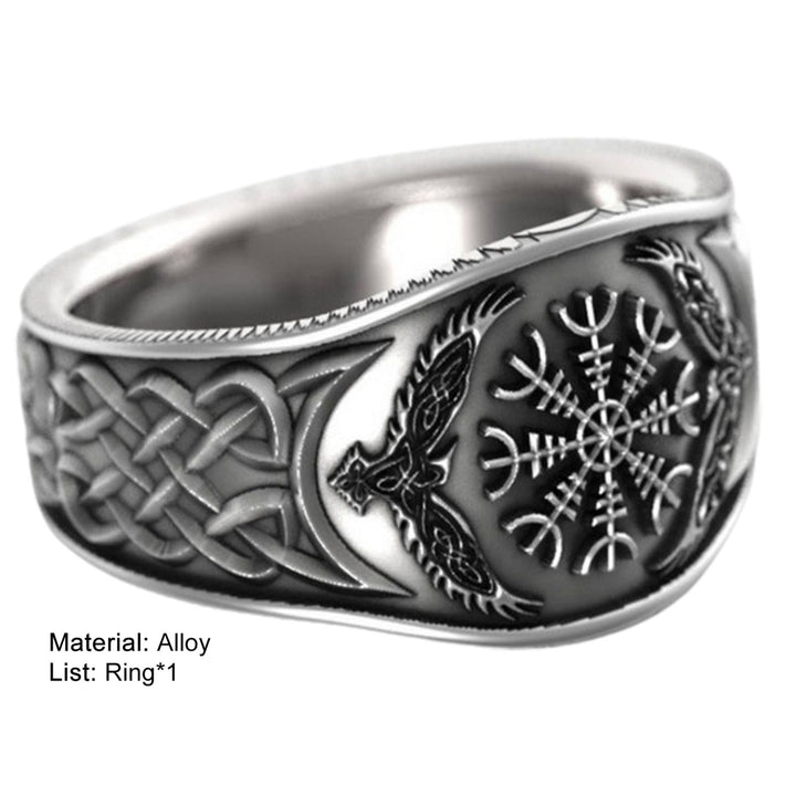 Wide Silver Color Men Ring Alloy Eagle Compass Carved Finger Ring Jewelry Accessaries Image 12