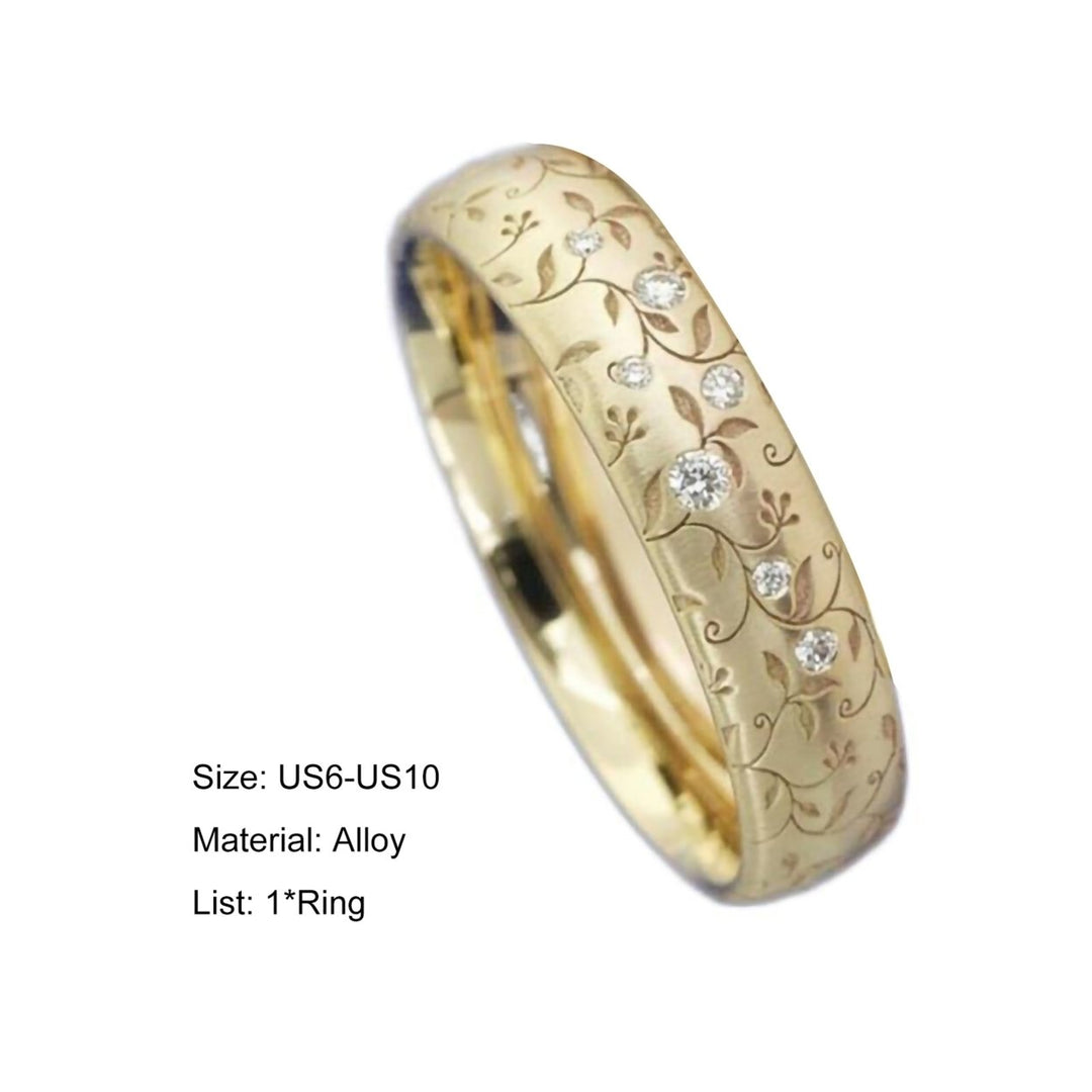 Finger Ring Flower Carved Elegant Exquisite Workmanship Couple Engraved Band Ring for Gift Image 12