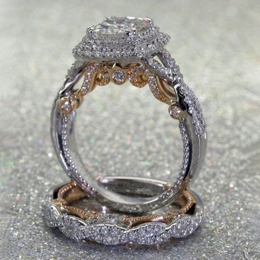 2Pcs Finger Rings Square Rhinestone Ladies Sparkling Electroplating Princess Rings for Wedding Image 1