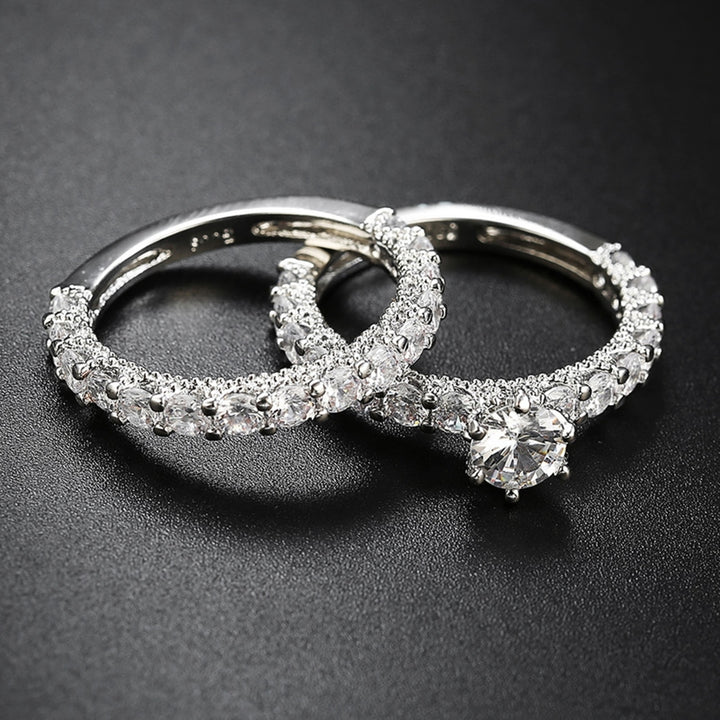1 Pair Women Ring Full Rhinestone Inlaid Non-Fading Lightweight Symmetric Wedding Circlet for Birthday Image 3