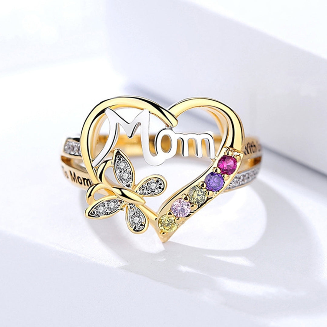 Finger Ring Rhinestone Heart Shape Jewelry Good-looking Women Ring for Mother Image 2