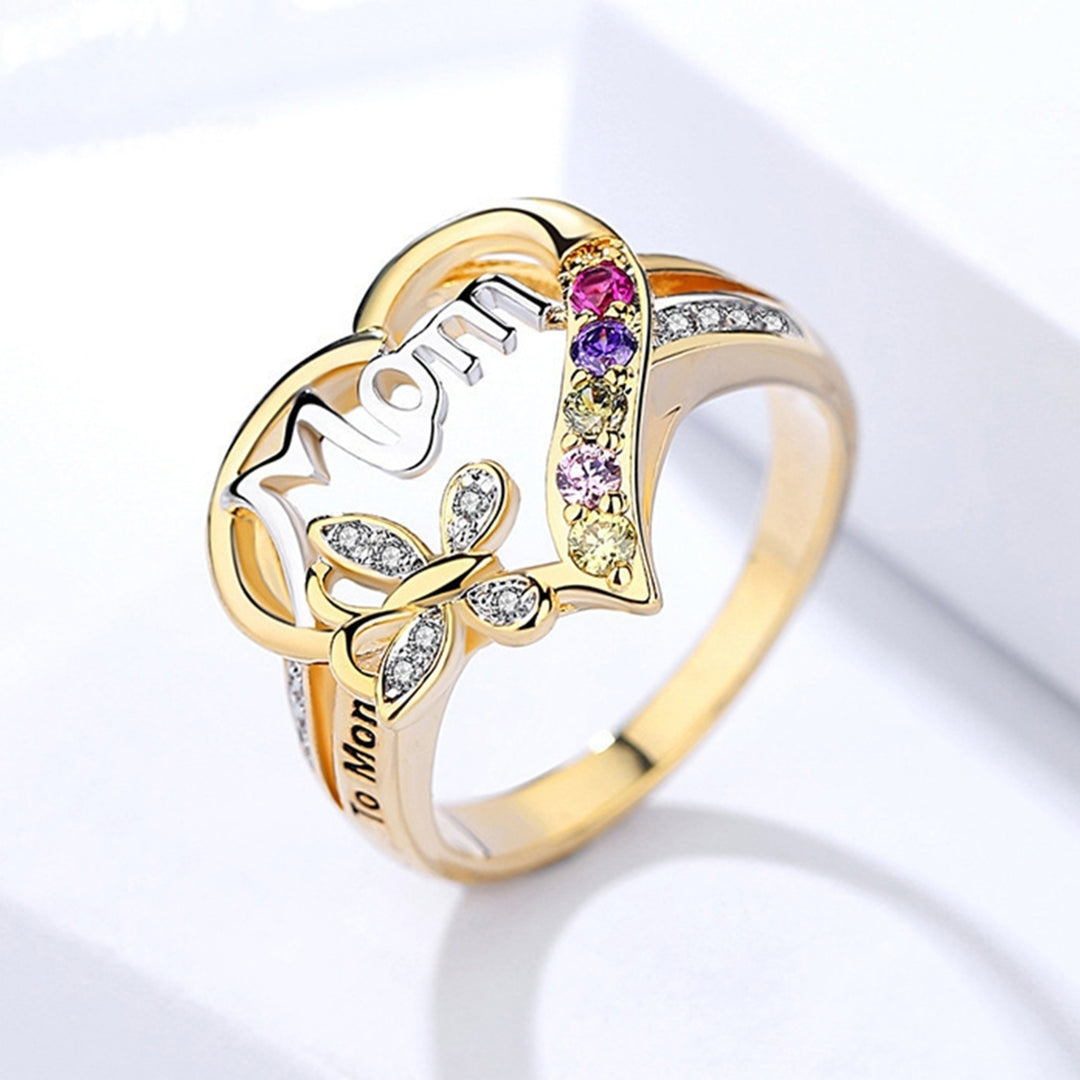 Finger Ring Rhinestone Heart Shape Jewelry Good-looking Women Ring for Mother Image 3