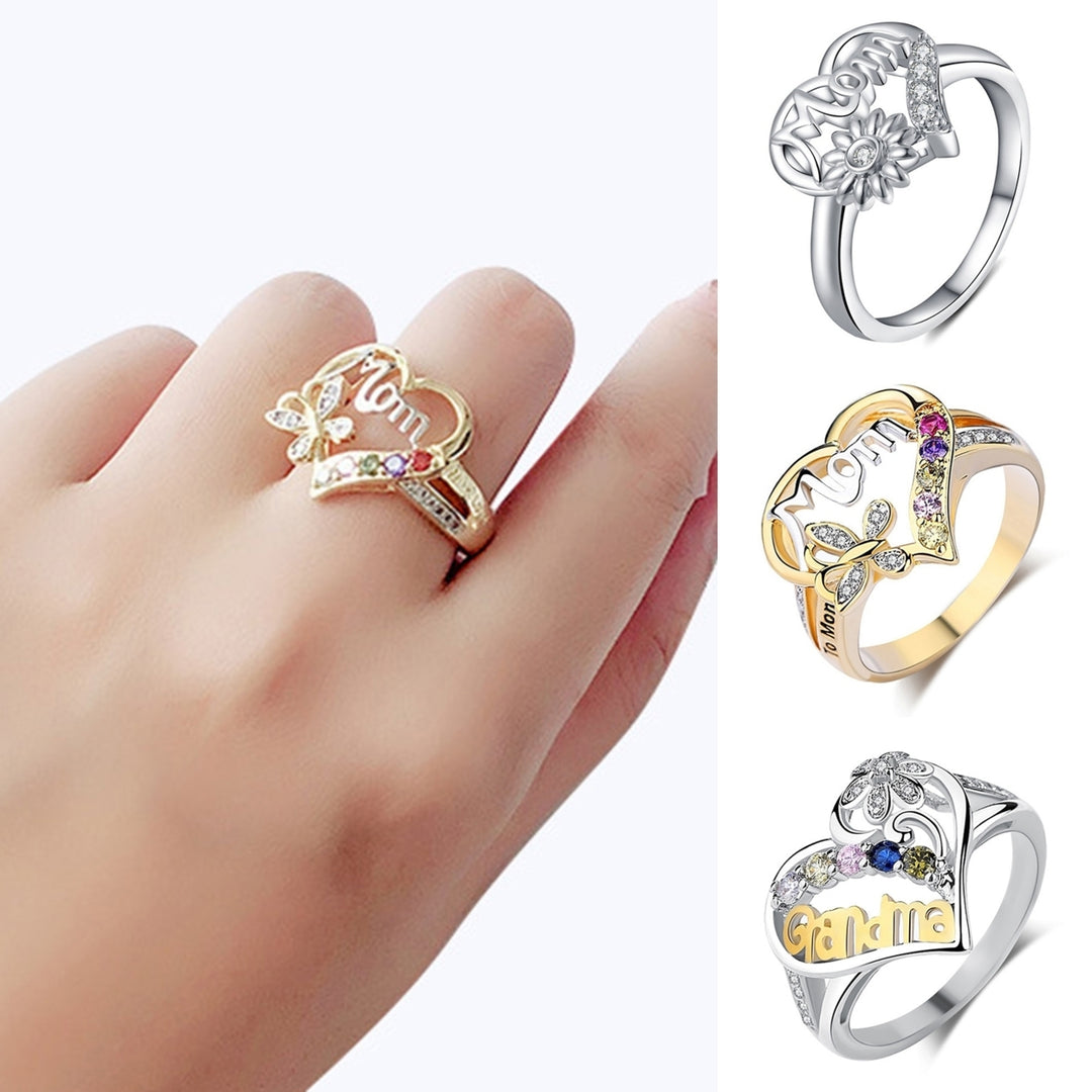 Finger Ring Rhinestone Heart Shape Jewelry Good-looking Women Ring for Mother Image 4