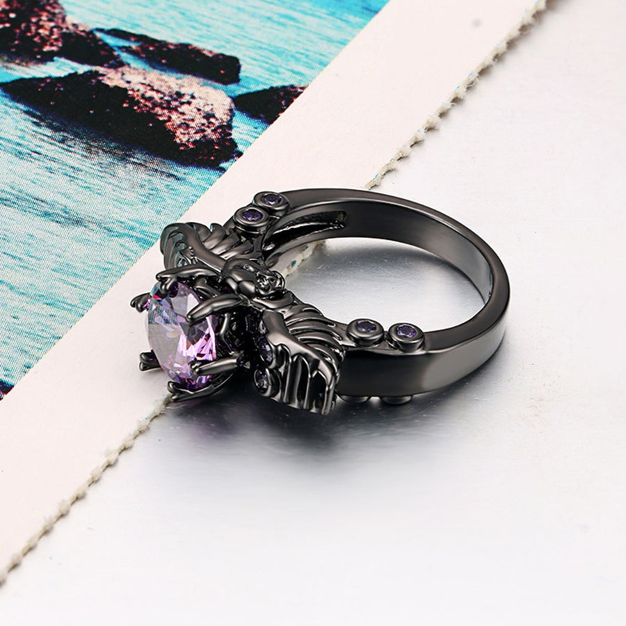 Punk Smooth Surface Cocktail Ring Copper Purple Cubic Zirconia Skull Ring Jewelry Accessories Image 1