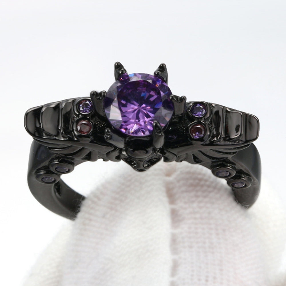 Punk Smooth Surface Cocktail Ring Copper Purple Cubic Zirconia Skull Ring Jewelry Accessories Image 2