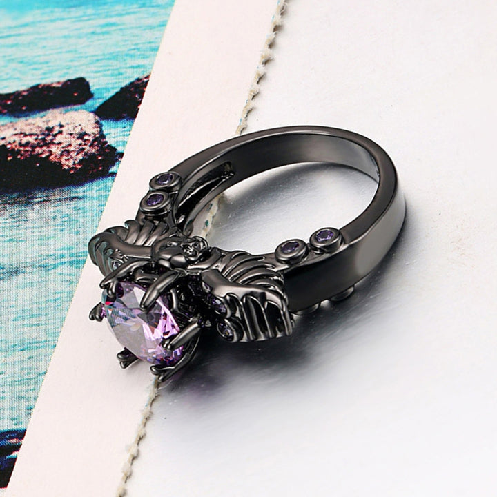 Punk Smooth Surface Cocktail Ring Copper Purple Cubic Zirconia Skull Ring Jewelry Accessories Image 3