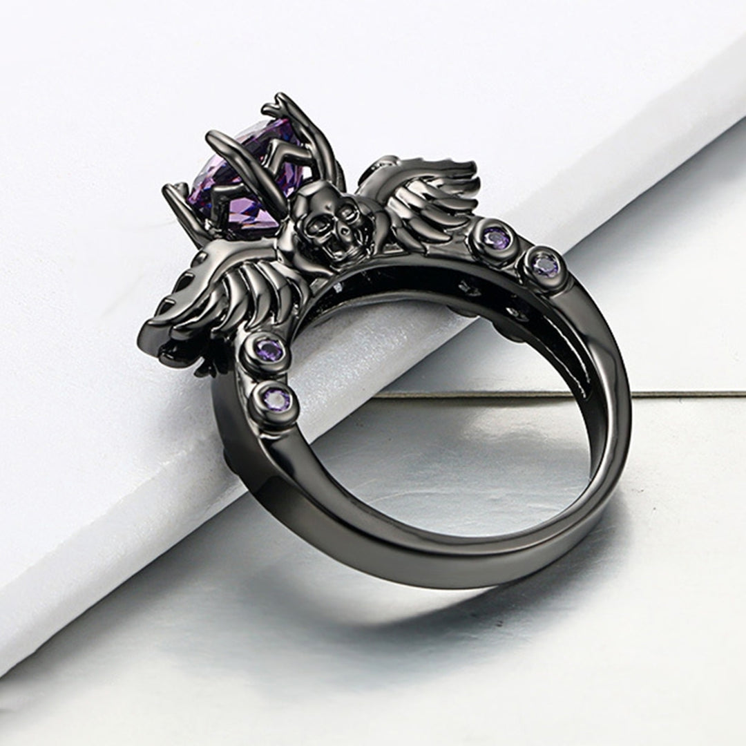 Punk Smooth Surface Cocktail Ring Copper Purple Cubic Zirconia Skull Ring Jewelry Accessories Image 4