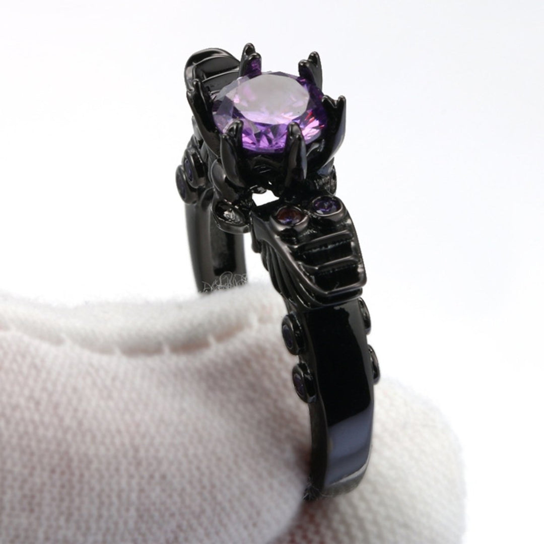 Punk Smooth Surface Cocktail Ring Copper Purple Cubic Zirconia Skull Ring Jewelry Accessories Image 4