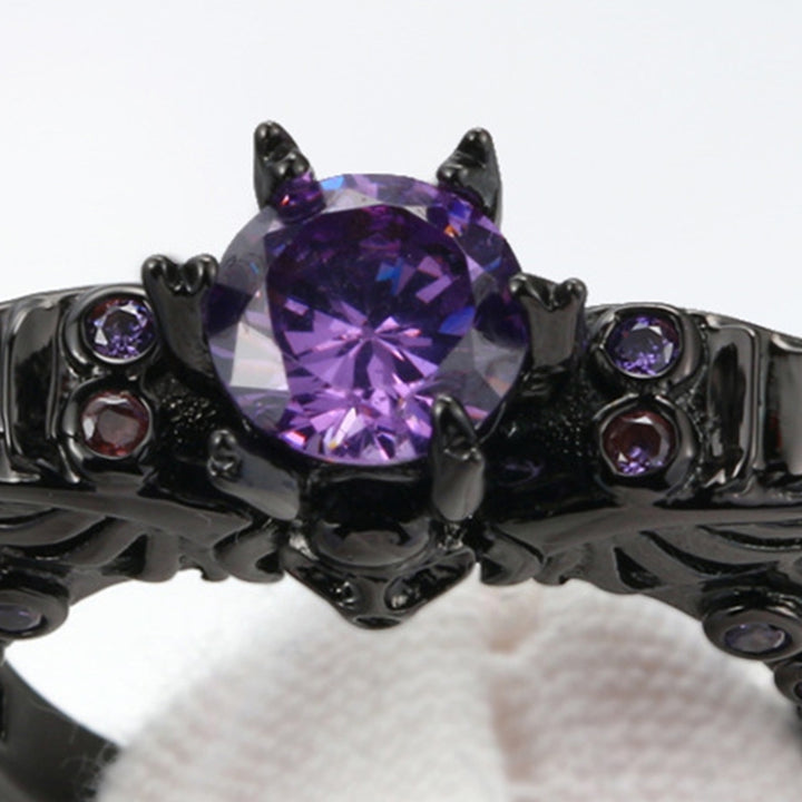 Punk Smooth Surface Cocktail Ring Copper Purple Cubic Zirconia Skull Ring Jewelry Accessories Image 6