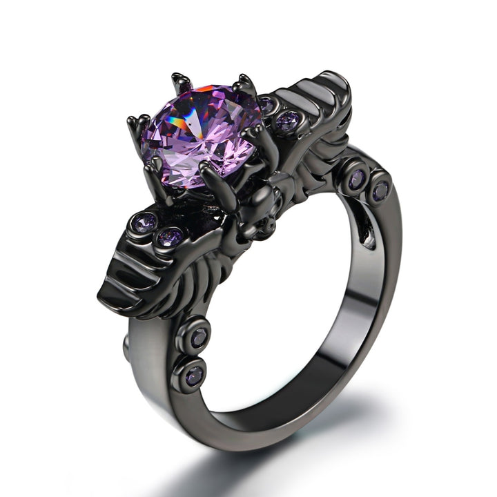 Punk Smooth Surface Cocktail Ring Copper Purple Cubic Zirconia Skull Ring Jewelry Accessories Image 7