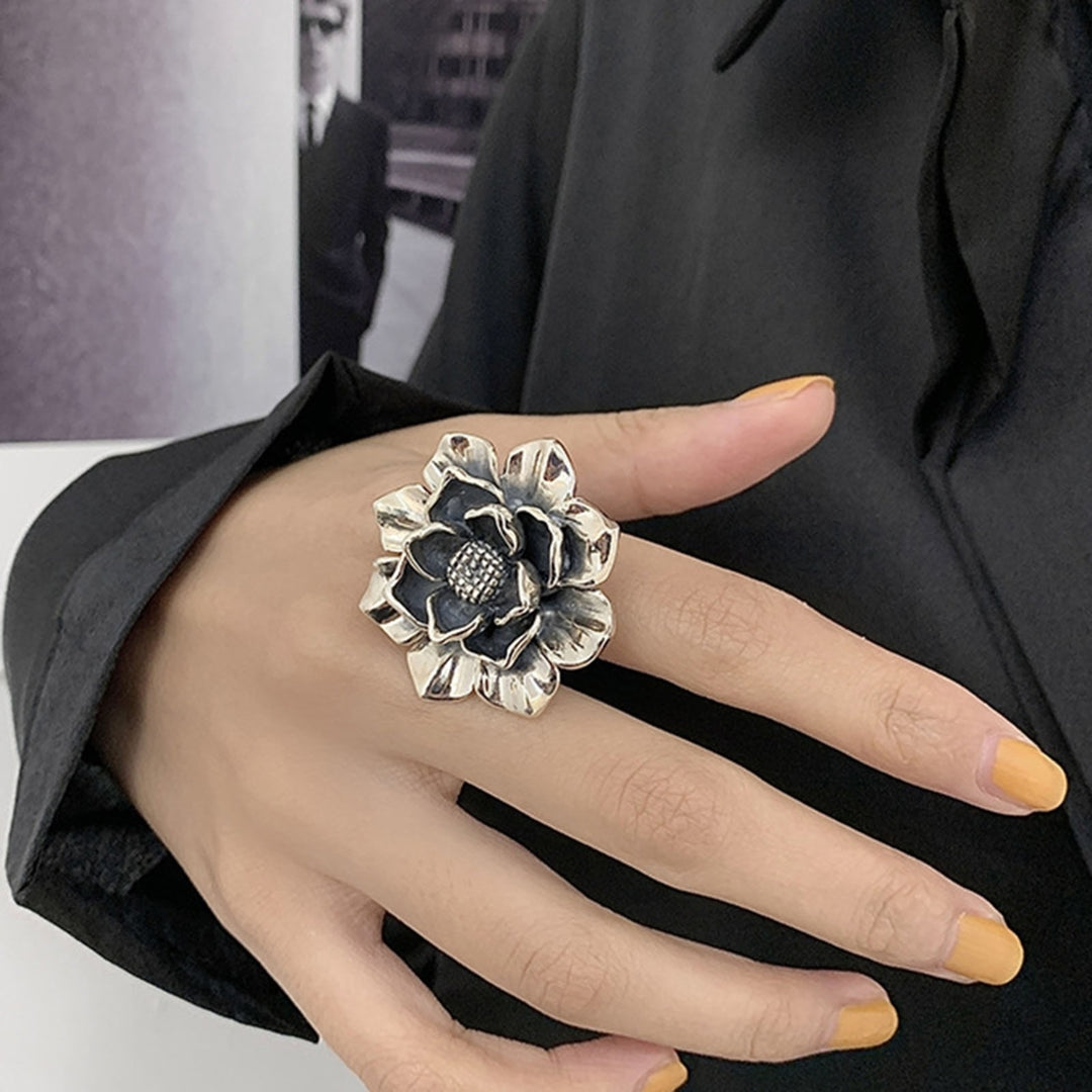 Opening Decorative Stylish Engagement Ring Exaggerated Flower Decor Women Cocktail Ring Jewelry Accessaries Image 6