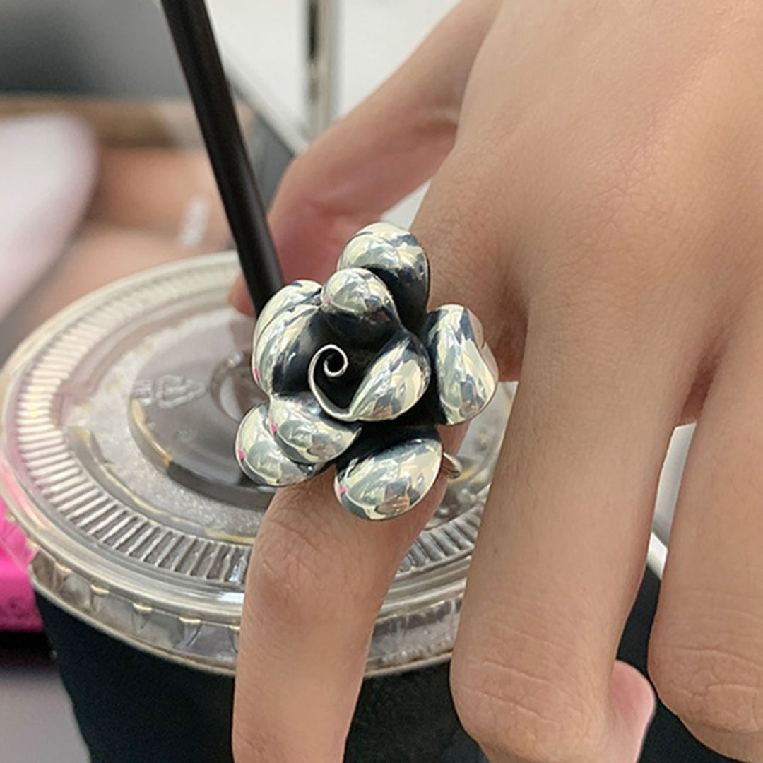 Opening Decorative Stylish Engagement Ring Exaggerated Flower Decor Women Cocktail Ring Jewelry Accessaries Image 11